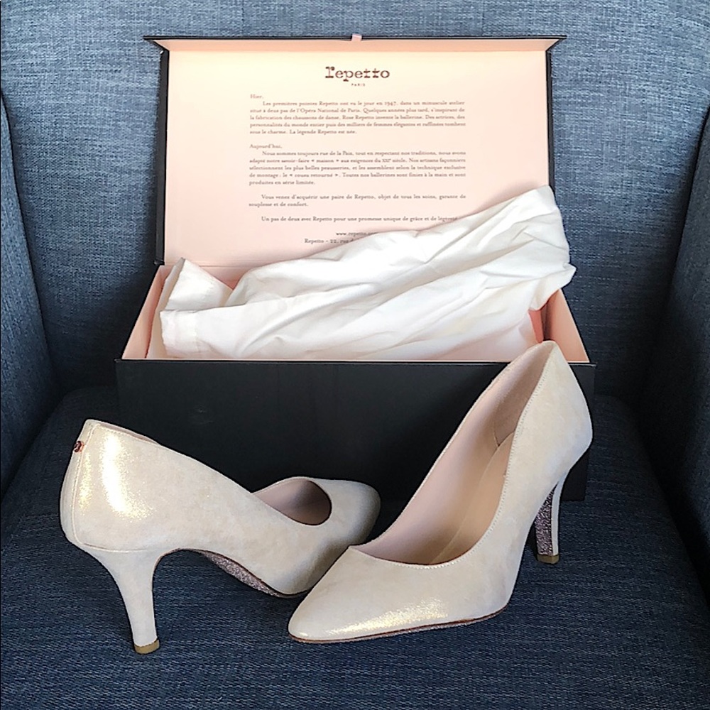 Repetto Diva gold glitter pump size 40